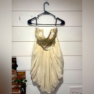 Size US8/UK12, Cream Strapless Beaded Mini Dress by Lipsy VIP